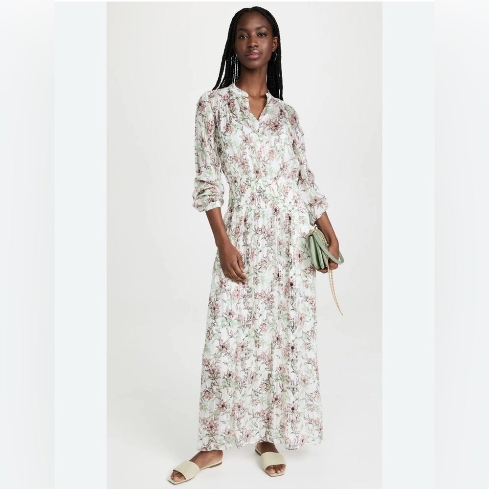 rag & bone Calista Floral Maxi Long Sleeve Dress in Cream and Pink